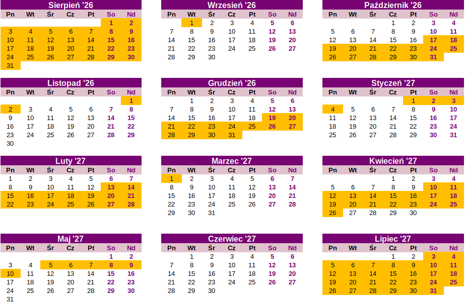 Ferie szkolne we Francji w roku akademickim 2026-2027 w strefie A (kalendarz)